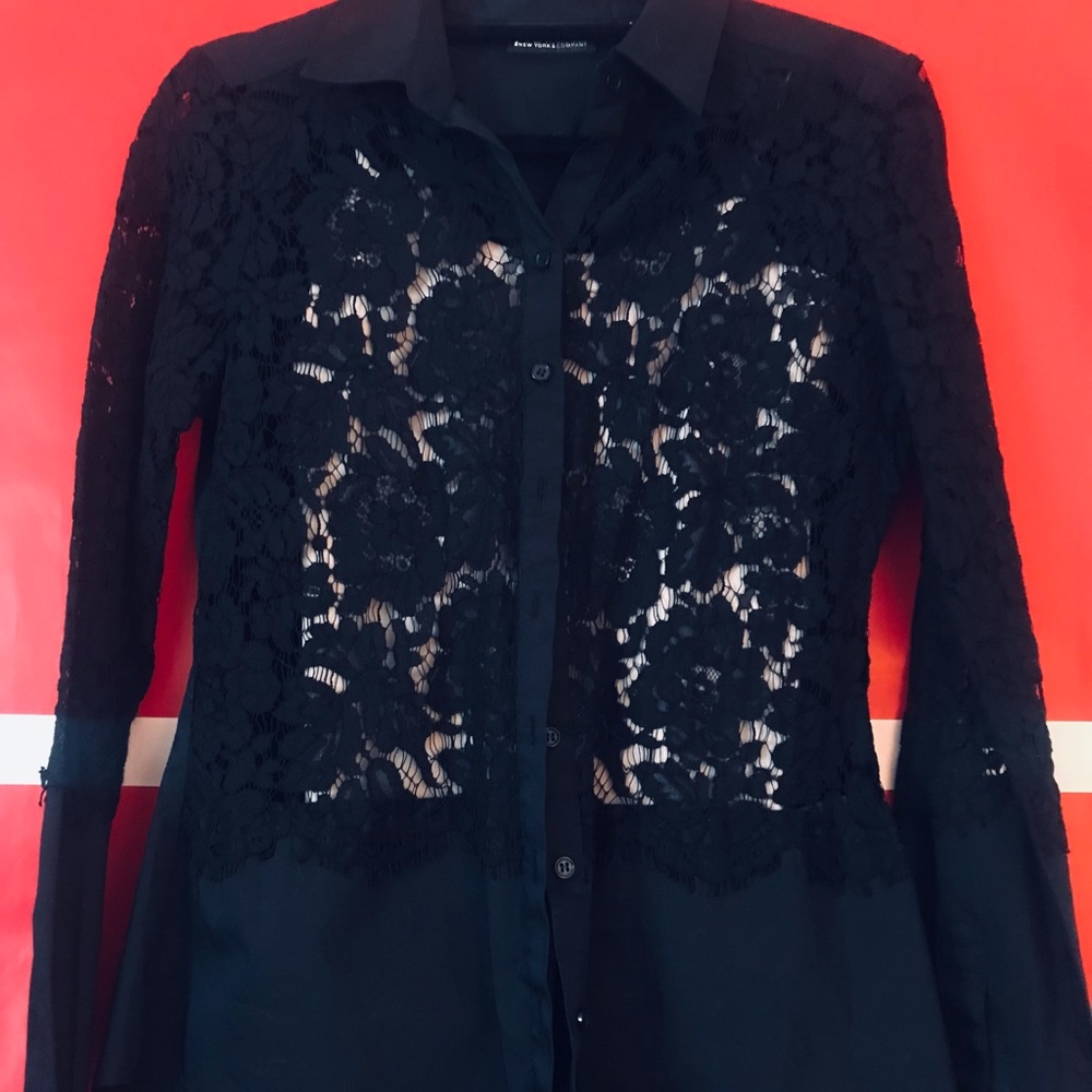 7th Avenue New York & Company Black lace dress shirt